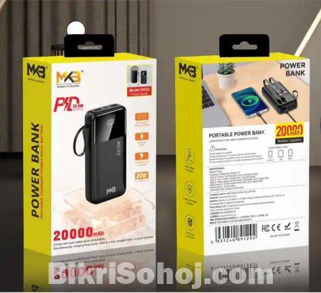 MKB PK52 20000mah power bank PD 22.5W with extra cable